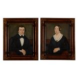 Pair 19th c. American Folk Art Portrait Paintings