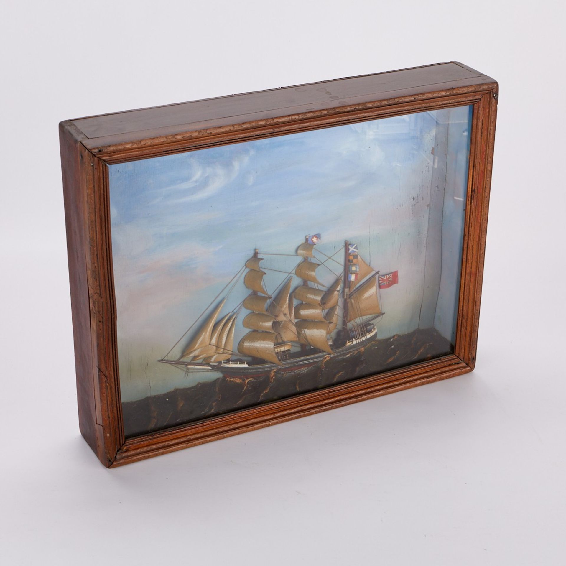 Folk Art Wooden Ship Diorama w/ Case - Bild 3 aus 5