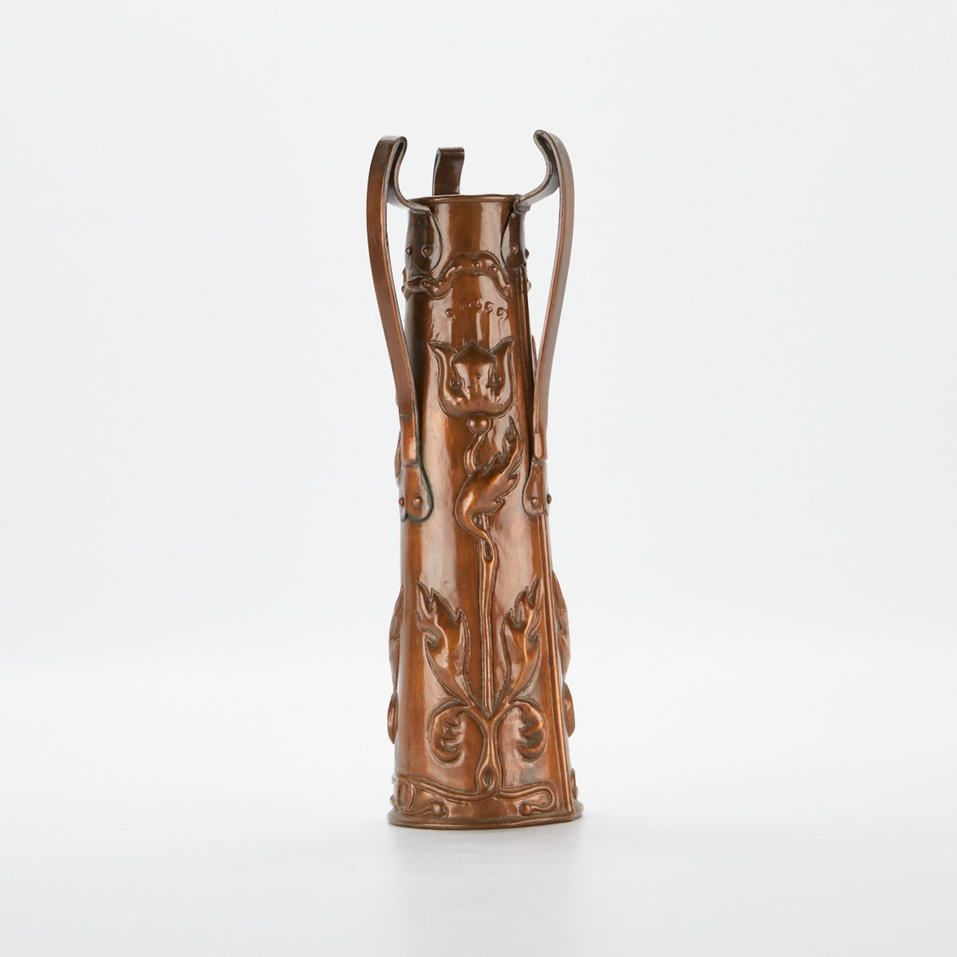 Art Nouveau Hammered Copper Vase w/ Tulips - Image 2 of 8