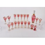 19 Bohemian Overlay Cut Glass Goblet Set