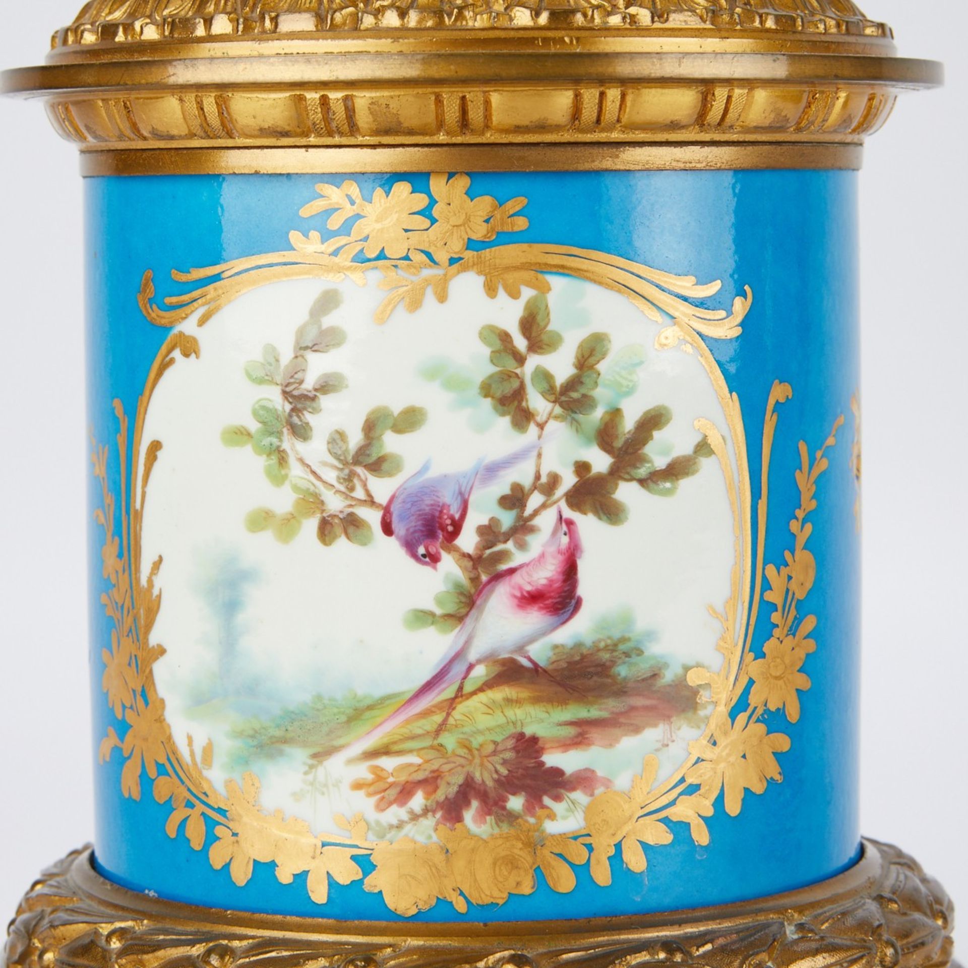 Pr Sevres Style Porcelain Lamps w/ Bronze Putti - Image 2 of 8