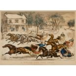 Currier & Ives "Brush for the Lead" Print