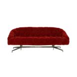 Ward Bennett MCM Red Velvet Tufted Couch