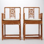 Pair of Chinese Spotted Bamboo Armchairs