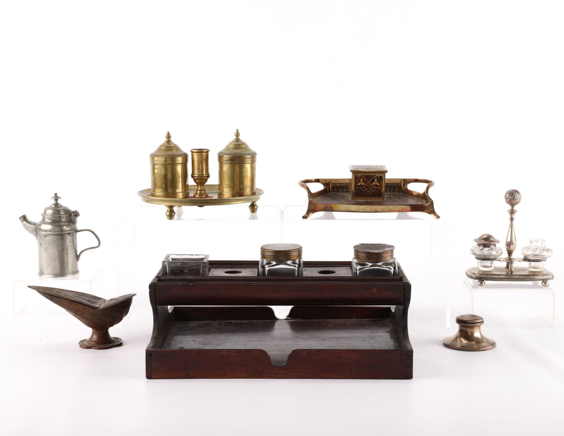 7 Metal Inkwells - Sterling, Brass, Mixed Metal