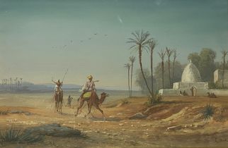 Eduard  Heller, Kamelreiter  nahe   einer  Wüsten - Oase