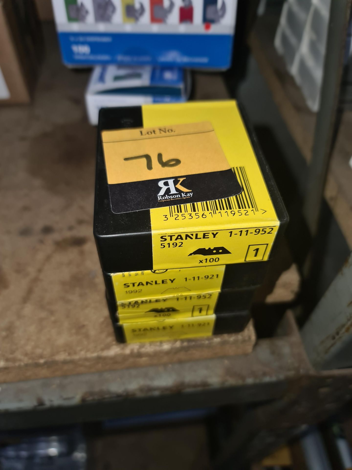 4 boxes of Stanley assorted blades as picturedLots 31 - 328 comprise the total assets of a