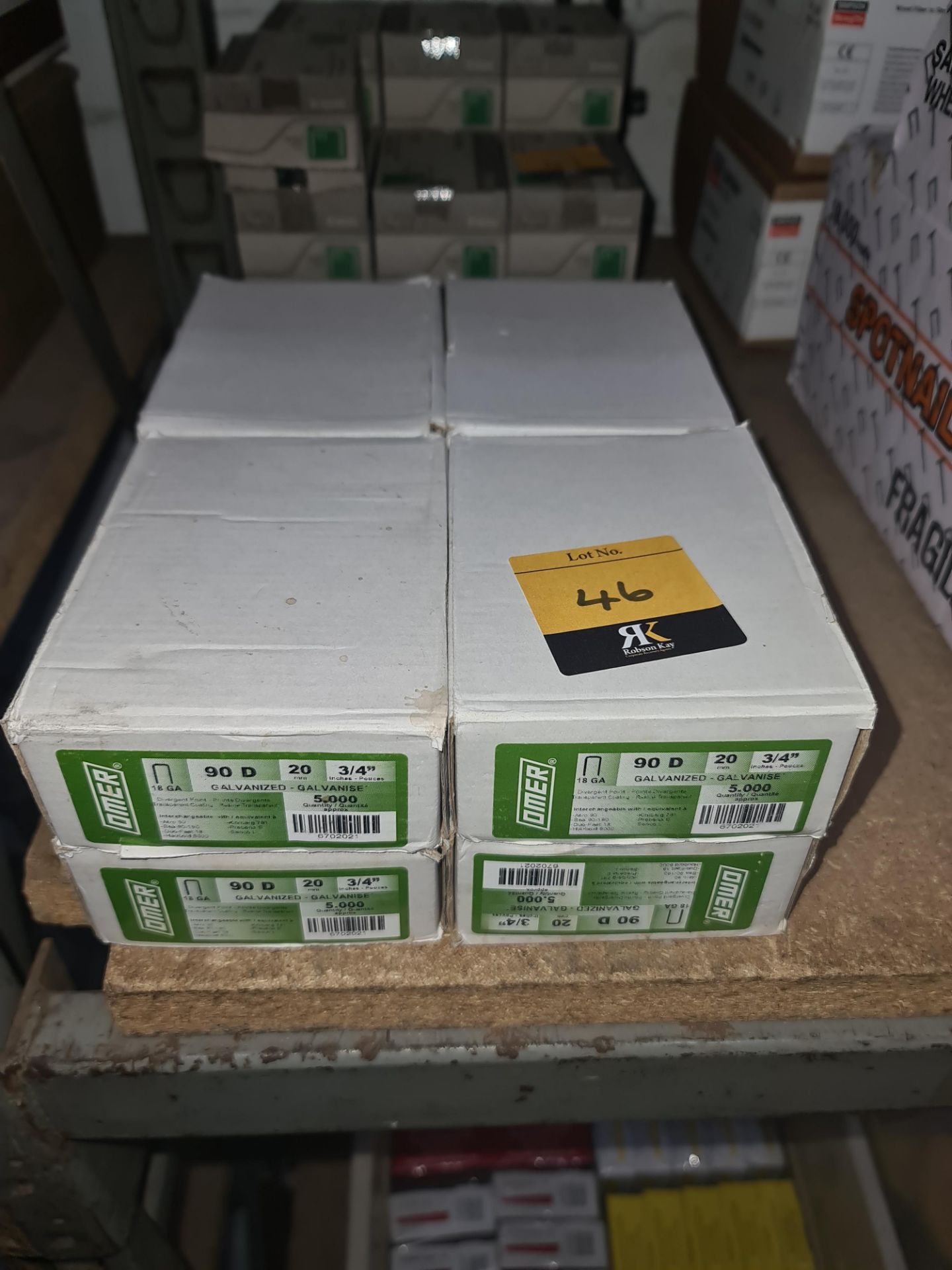 8 boxes of Omer galvanised 90D 20mm staples, each box containing 5,000 piecesLots 31 - 328