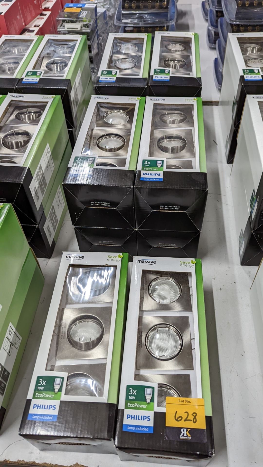 10 off Philips 3x10w Eco Power brushed chrome LED spotlights - this lot consists of 10 boxes which e