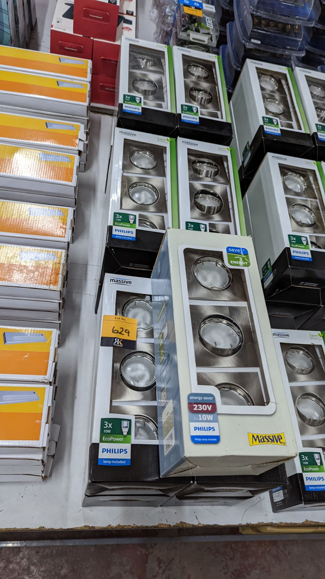 13 off Philips 3x10w Eco Power brushed chrome LED spotlights - this lot consists of 13 boxes which e