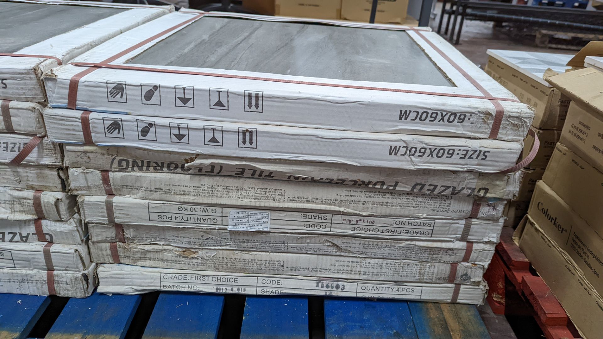 16 boxes of large grey patterned glazed porcelain tiles, each tile measuring 60cm square. Each box h - Image 5 of 7