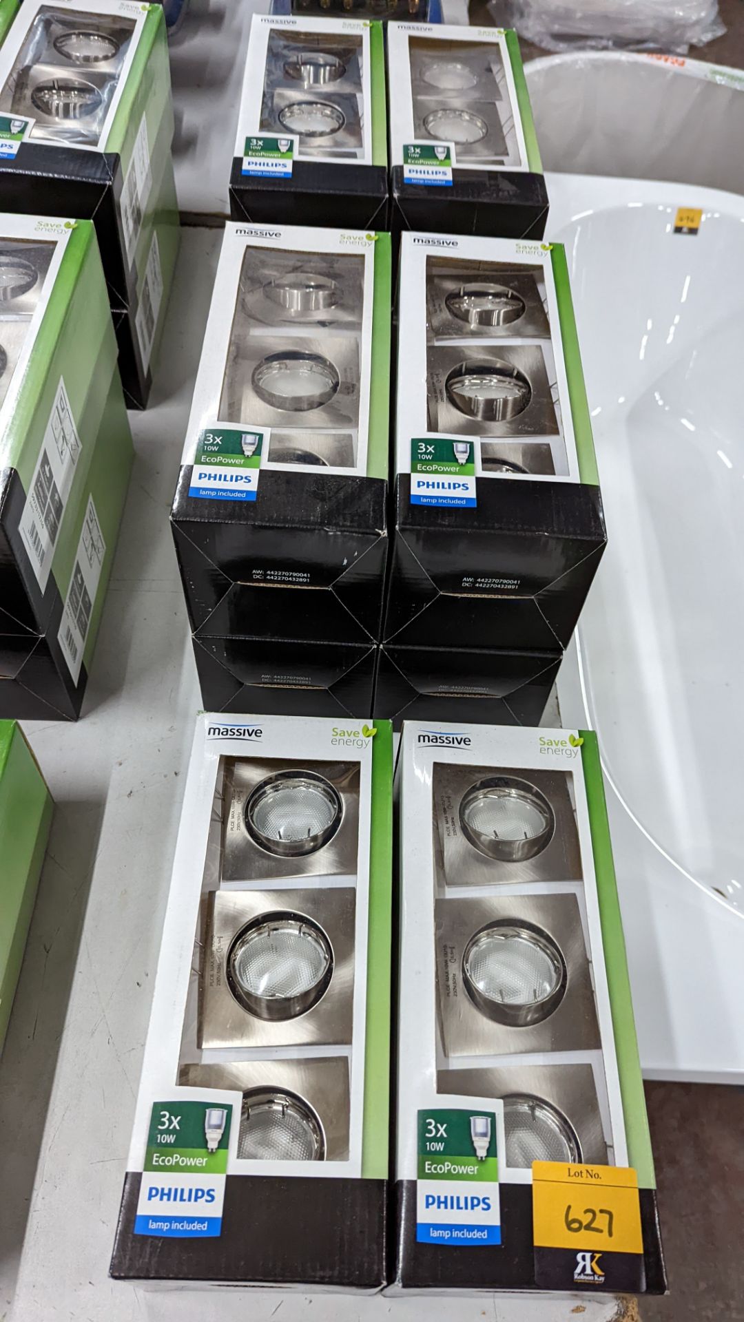 10 off Philips 3x10w Eco Power brushed chrome LED spotlights - this lot consists of 10 boxes which e