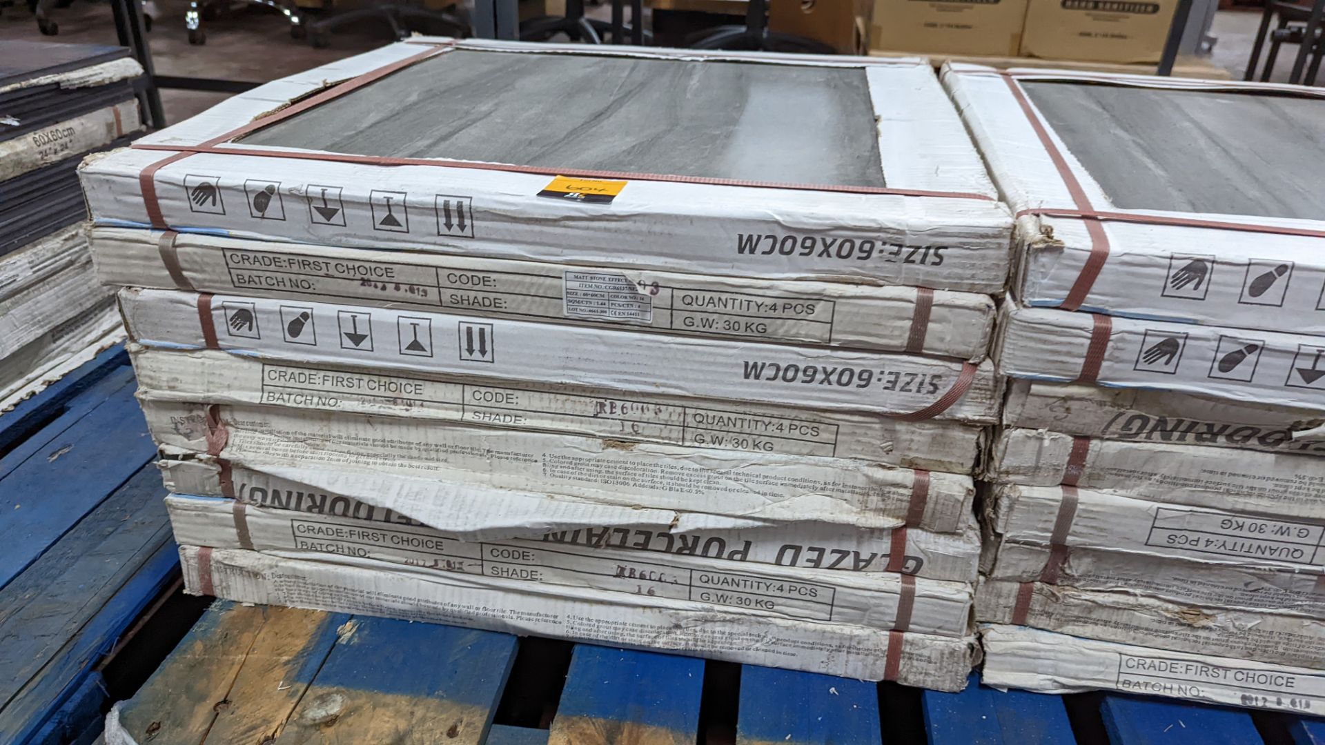 16 boxes of large grey patterned glazed porcelain tiles, each tile measuring 60cm square. Each box h - Image 6 of 7