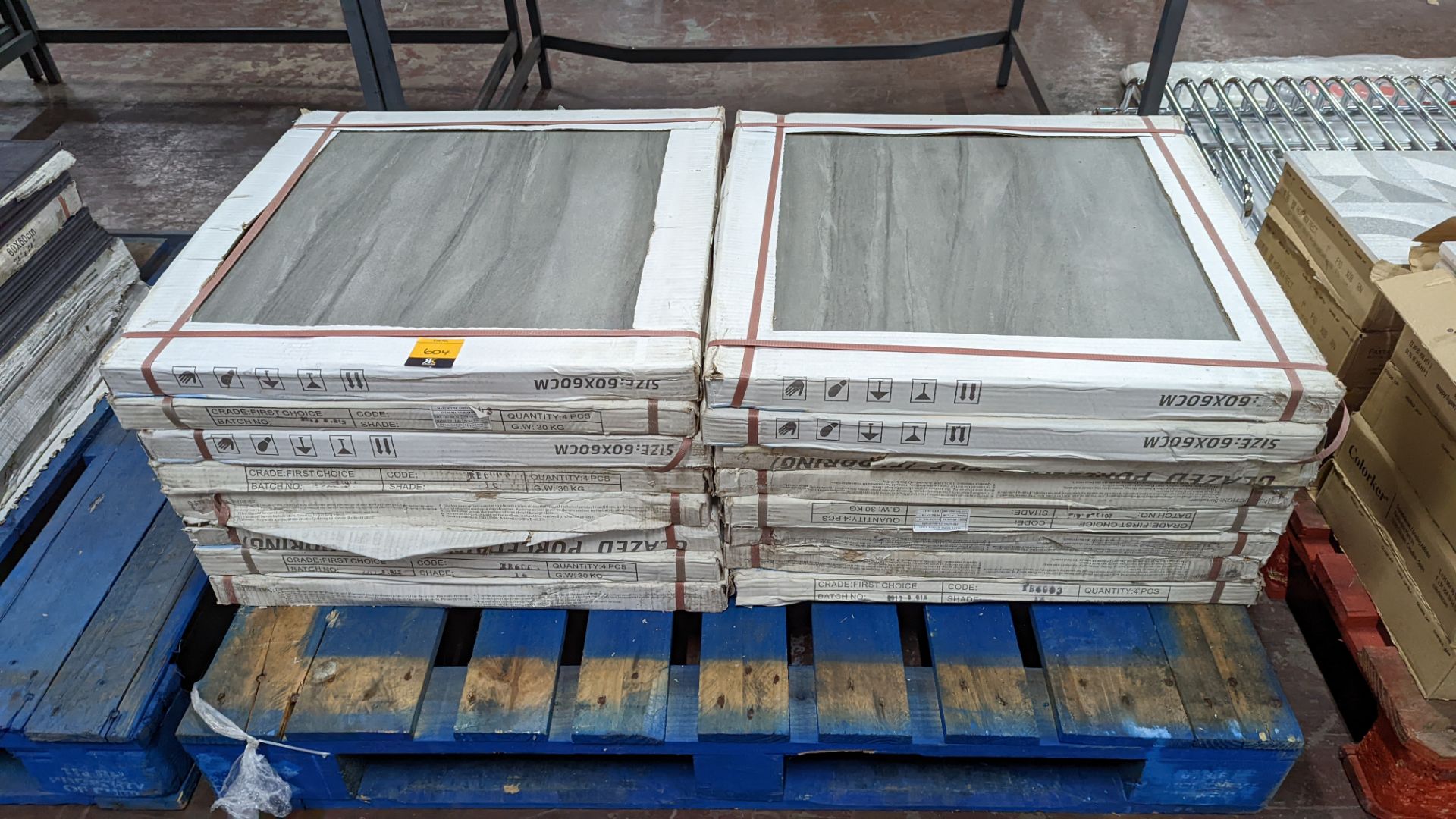 16 boxes of large grey patterned glazed porcelain tiles, each tile measuring 60cm square. Each box h - Image 2 of 7