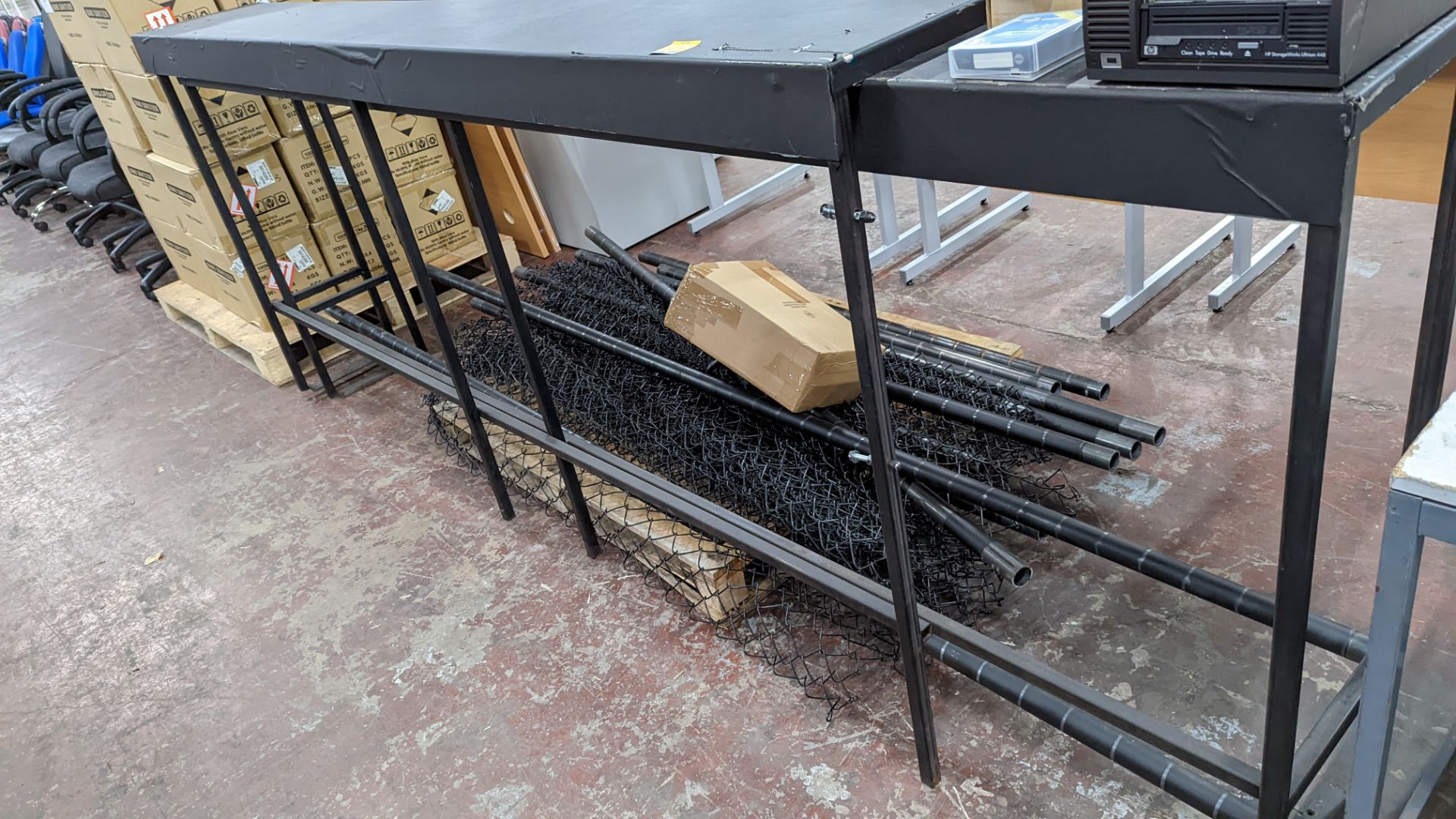 2 off metal long narrow tables plus quantity of poles & netting - Image 2 of 8