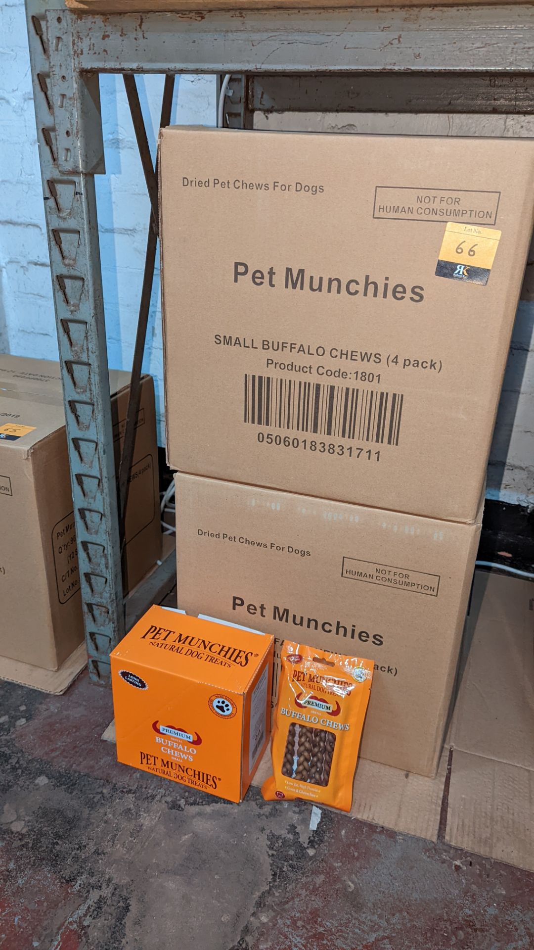 Pet Munchies dried pet chews for dogs. This lot consists of a total of 24 orange retail display box