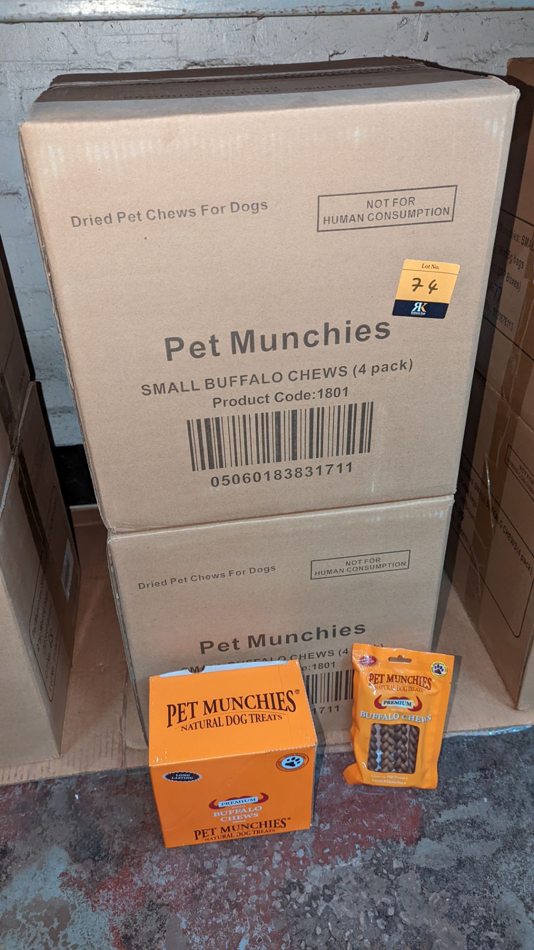 Pet Munchies dried pet chews for dogs. This lot consists of a total of 24 orange retail display box