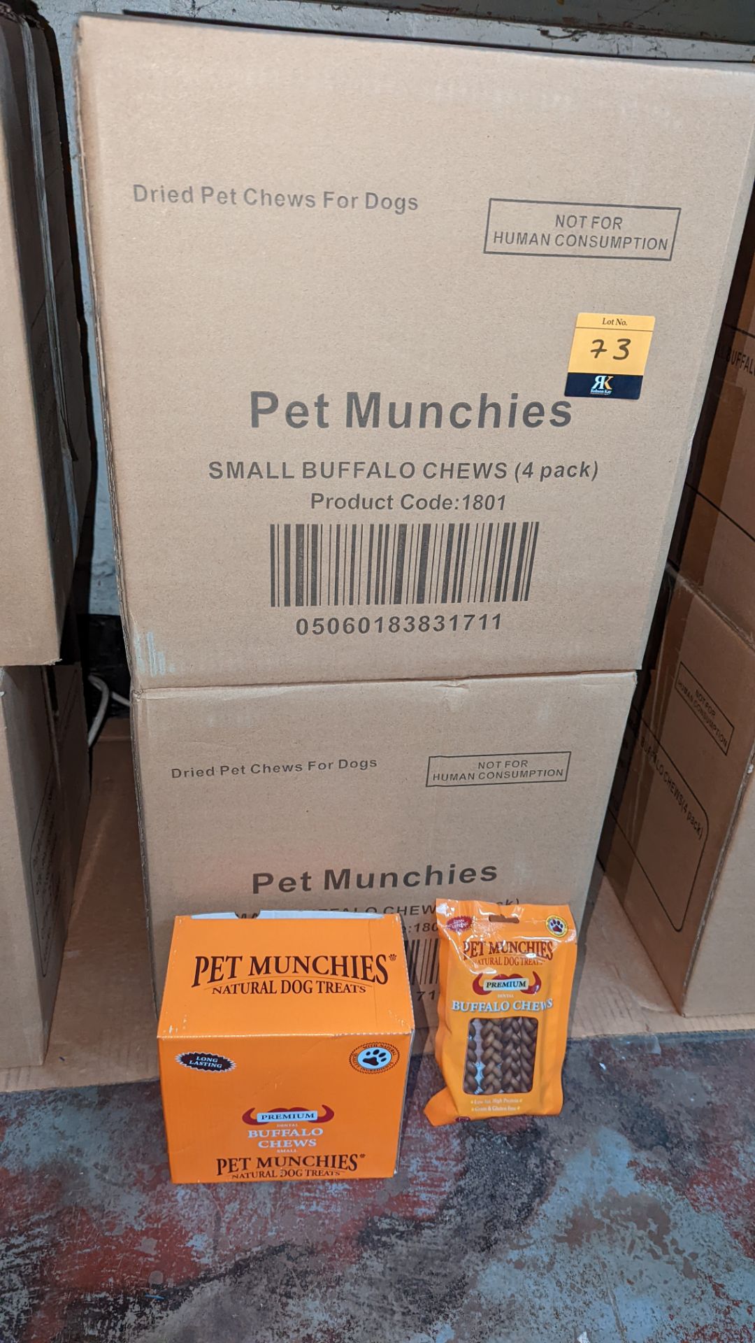 Pet Munchies dried pet chews for dogs. This lot consists of a total of 24 orange retail display box