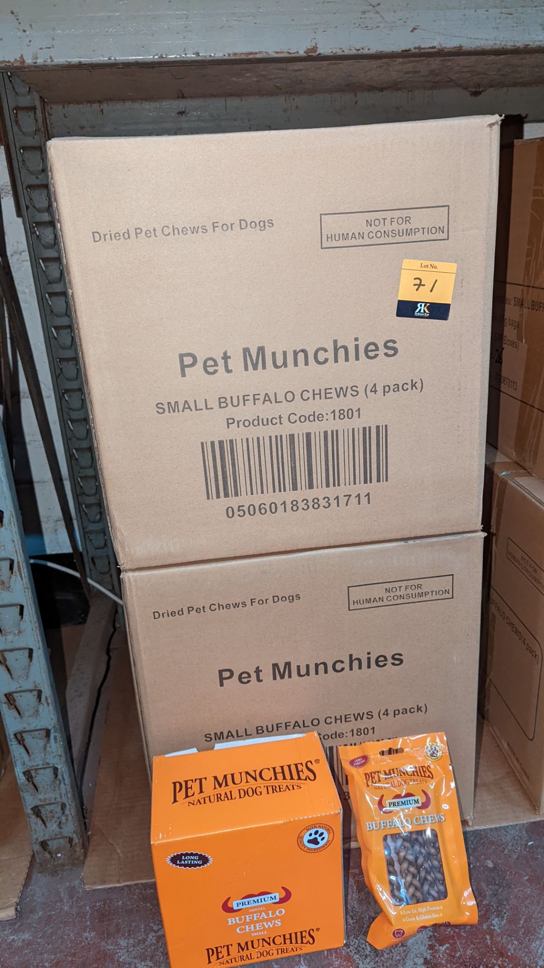 Pet Munchies dried pet chews for dogs. This lot consists of a total of 24 orange retail display box