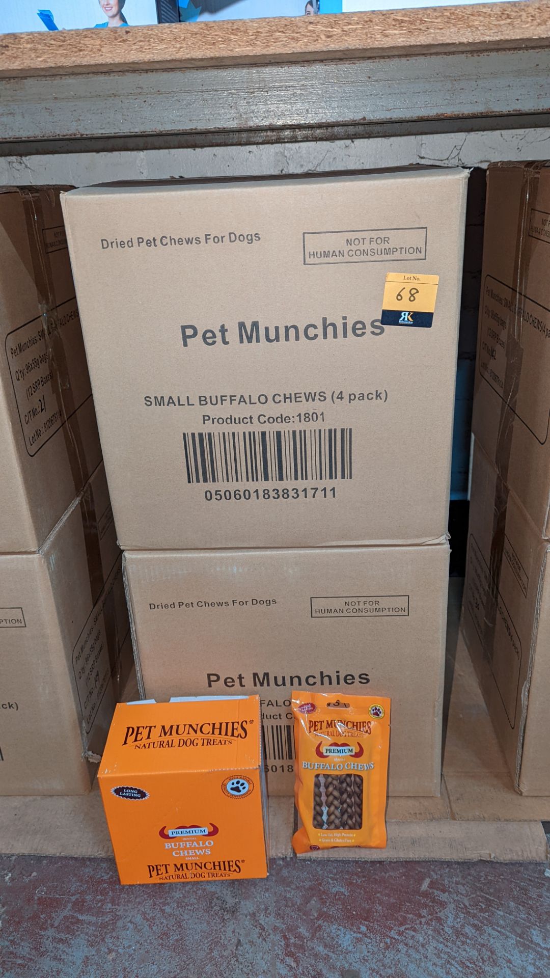 Pet Munchies dried pet chews for dogs. This lot consists of a total of 24 orange retail display box