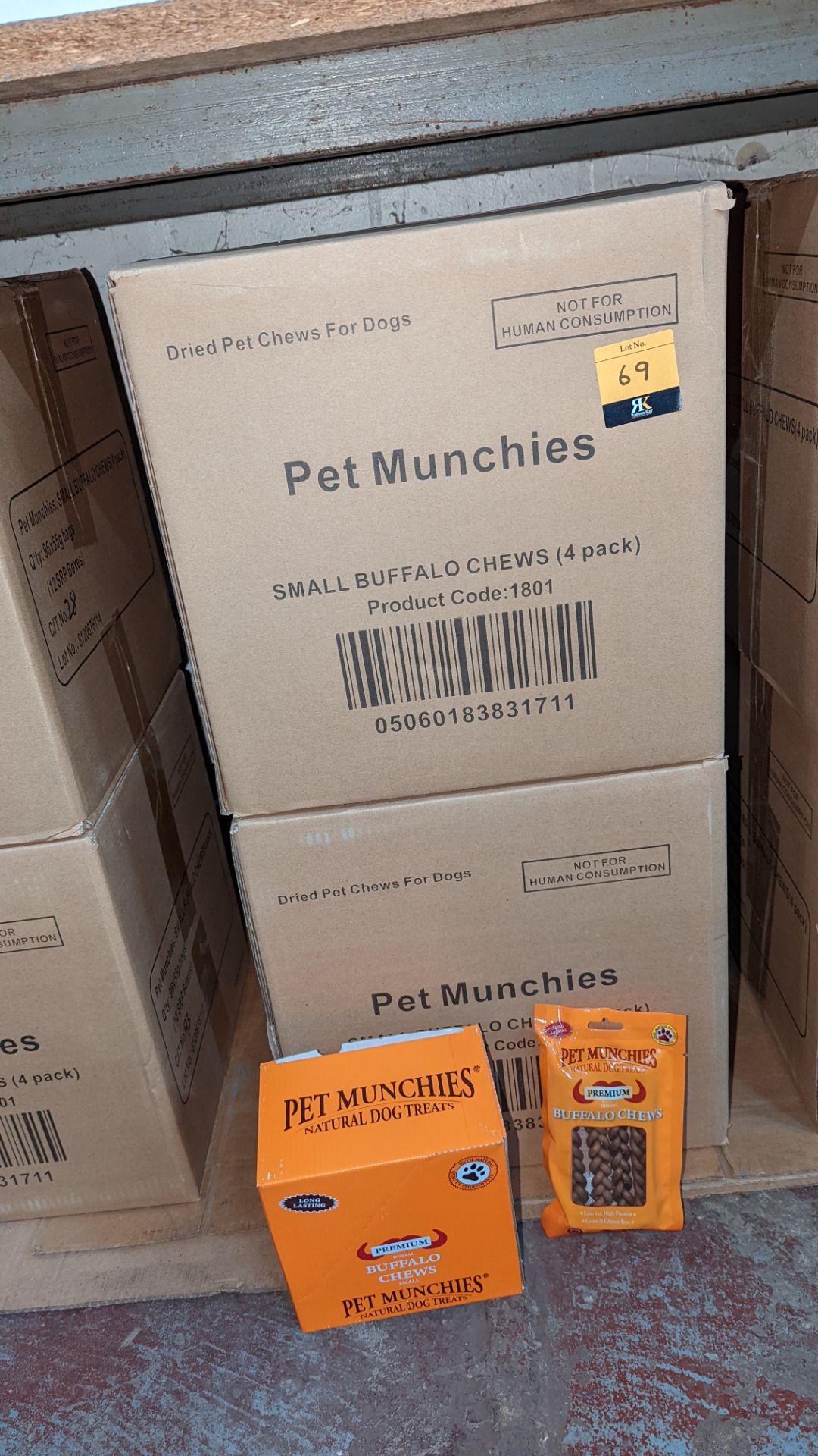 Pet Munchies dried pet chews for dogs. This lot consists of a total of 24 orange retail display box