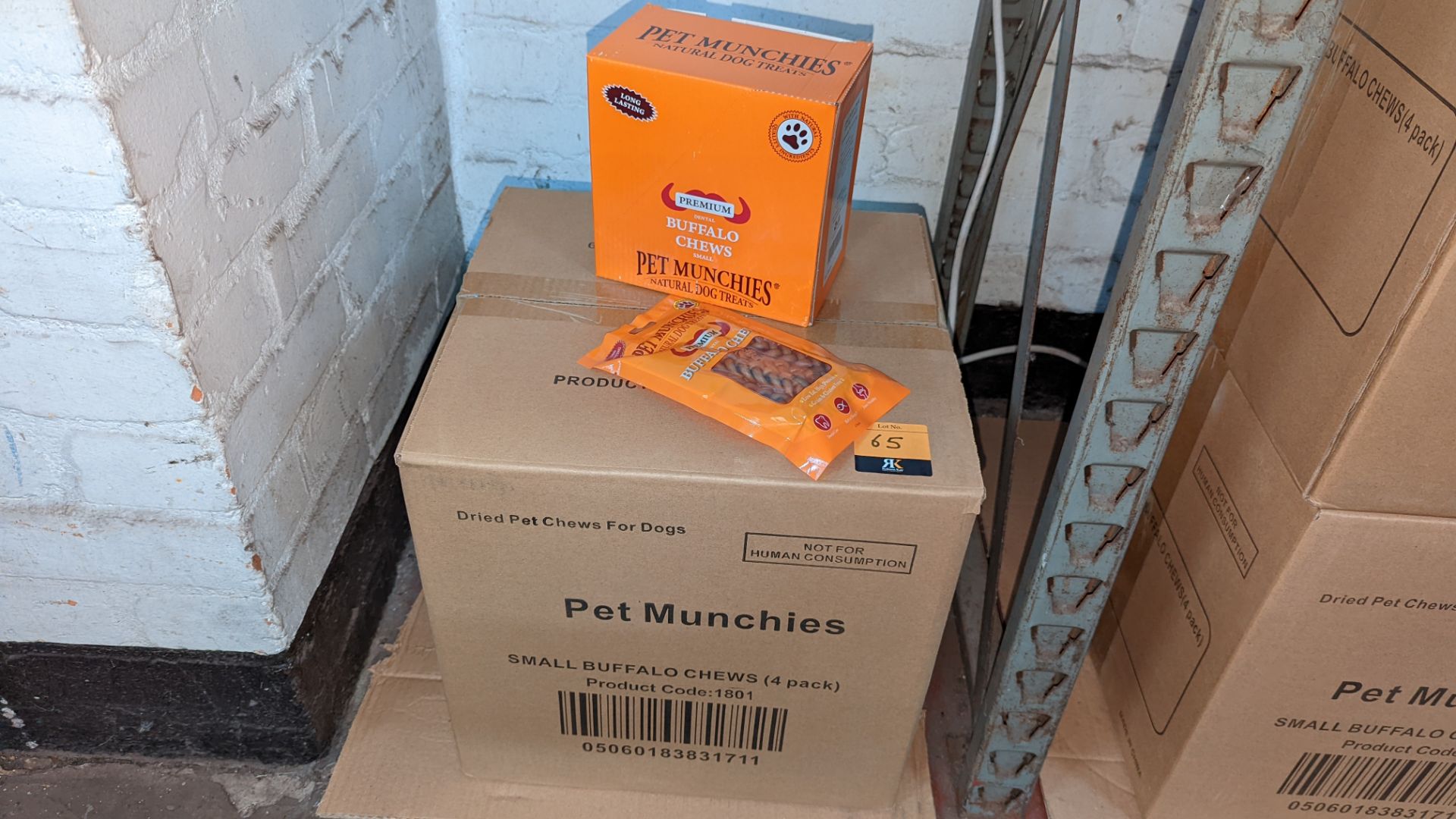 Pet Munchies dried pet chews for dogs. This lot consists of a total of 24 orange retail display box