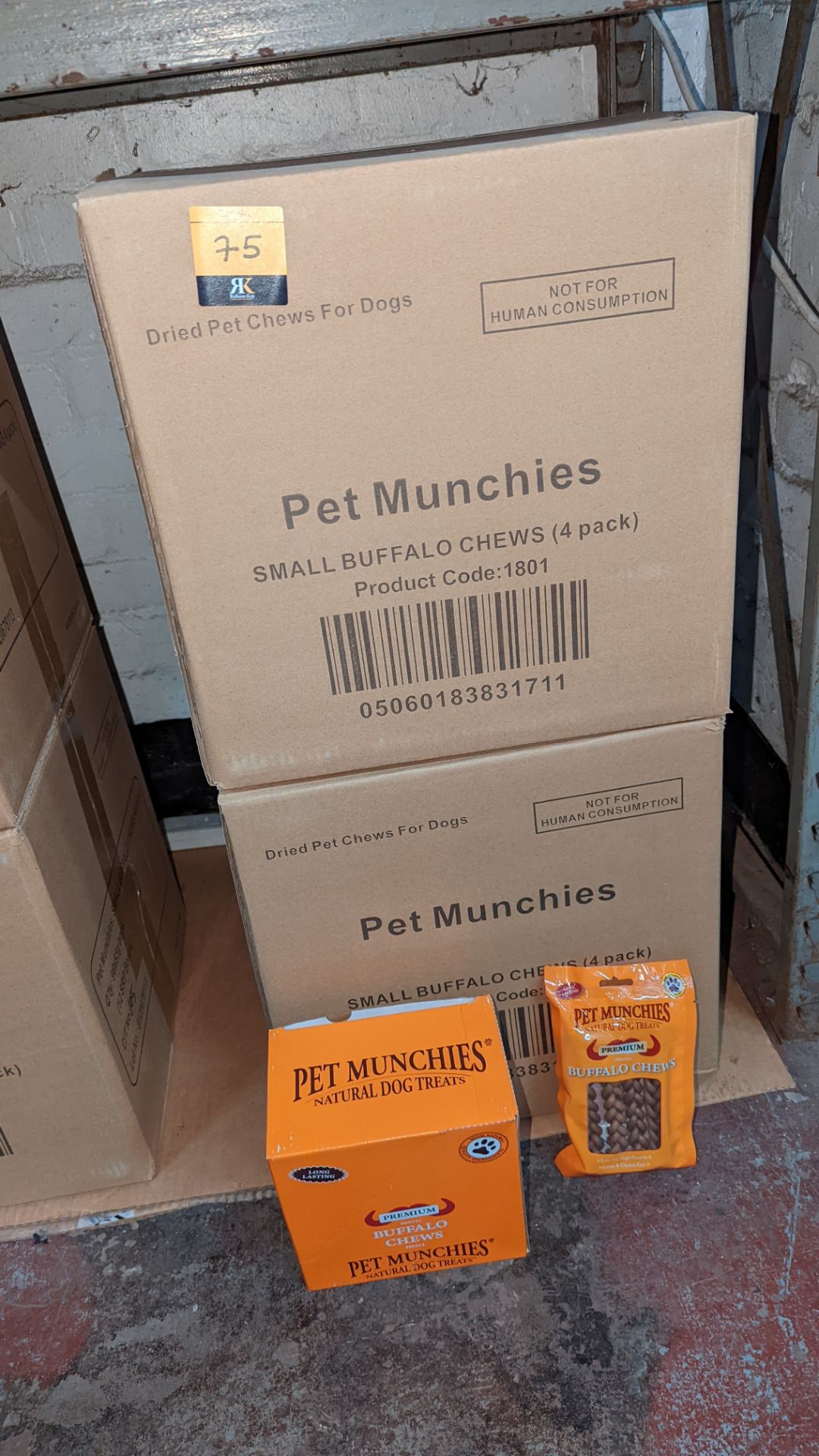 Pet Munchies dried pet chews for dogs. This lot consists of a total of 24 orange retail display box