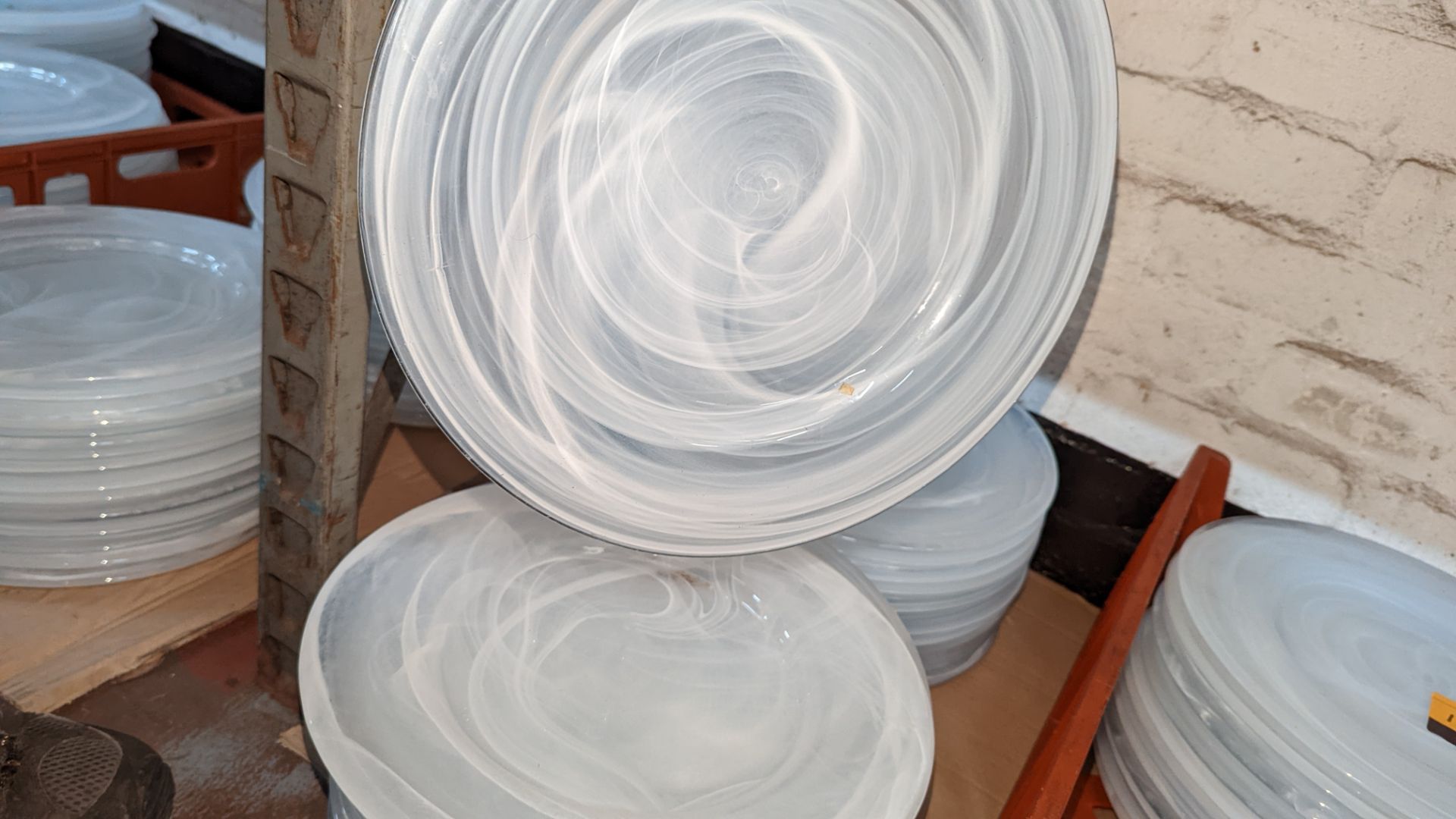 30 off patterned white/clear glass plates each circa 33cm diameter - Image 3 of 3