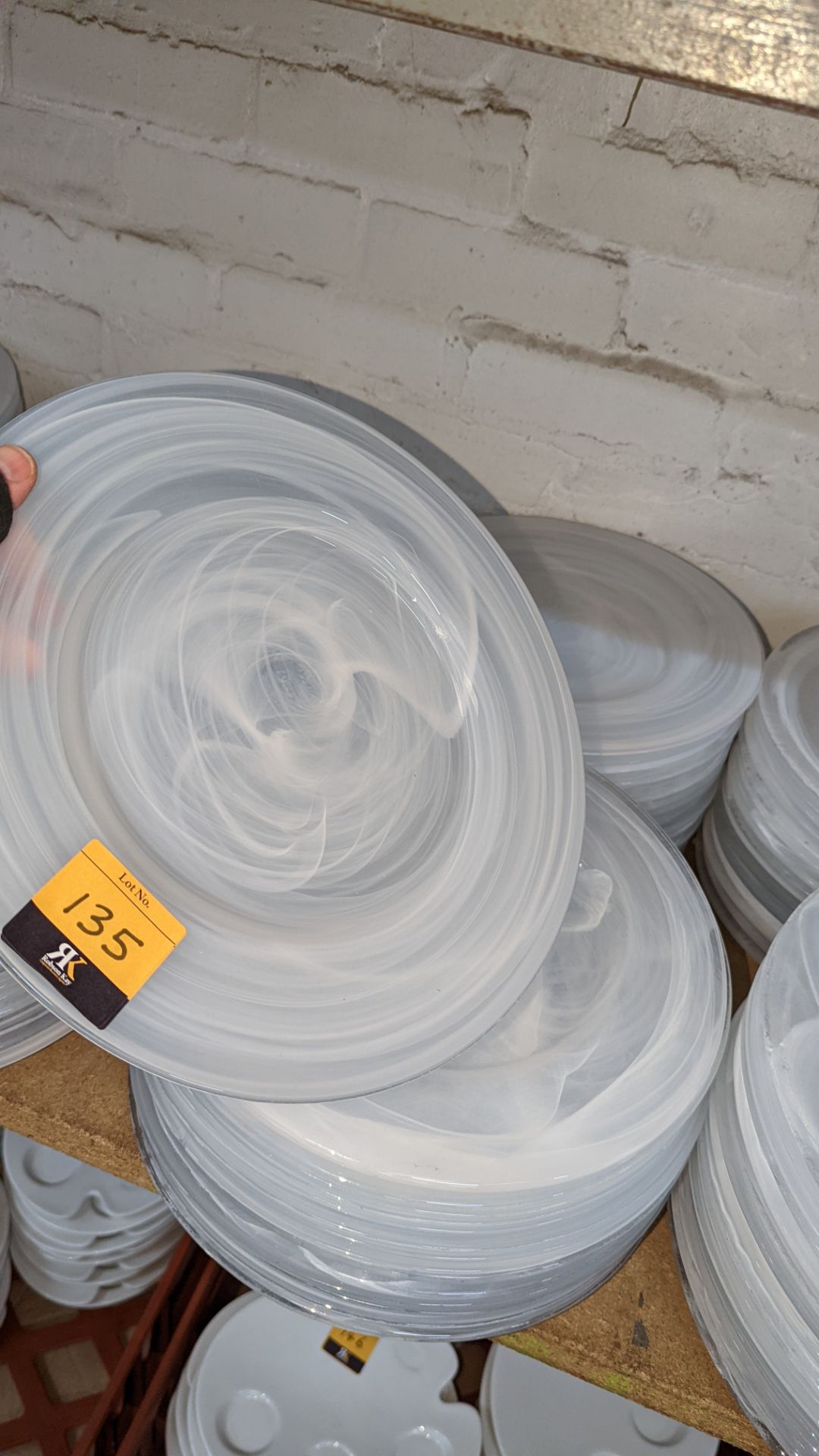 30 off large clear/white patterned glass plates, each measuring approximately 330mm diameter - Image 3 of 3