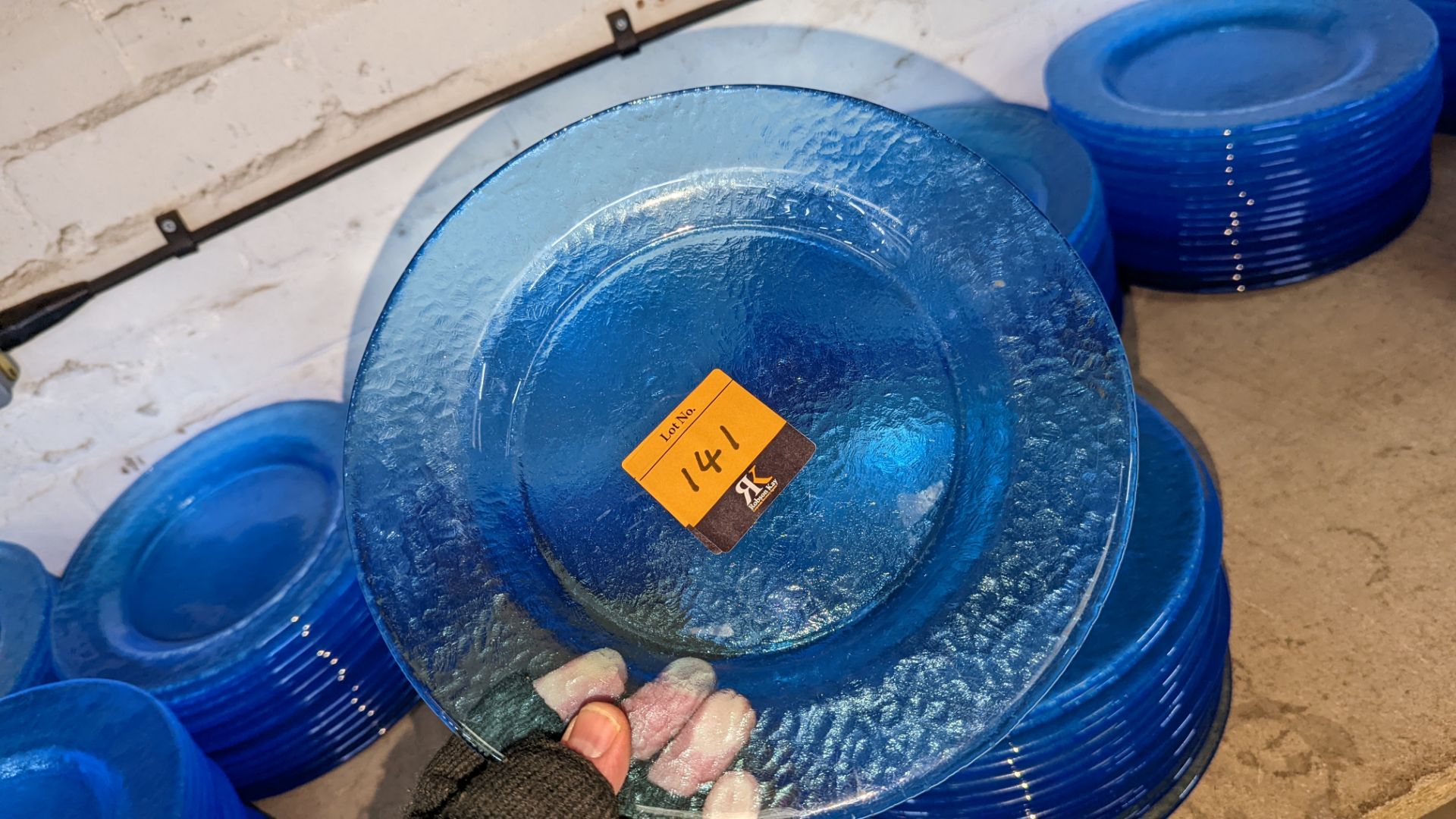 45 off blue glass plates each measuring approximately 275mm diameter (3 stacks) - Image 3 of 3