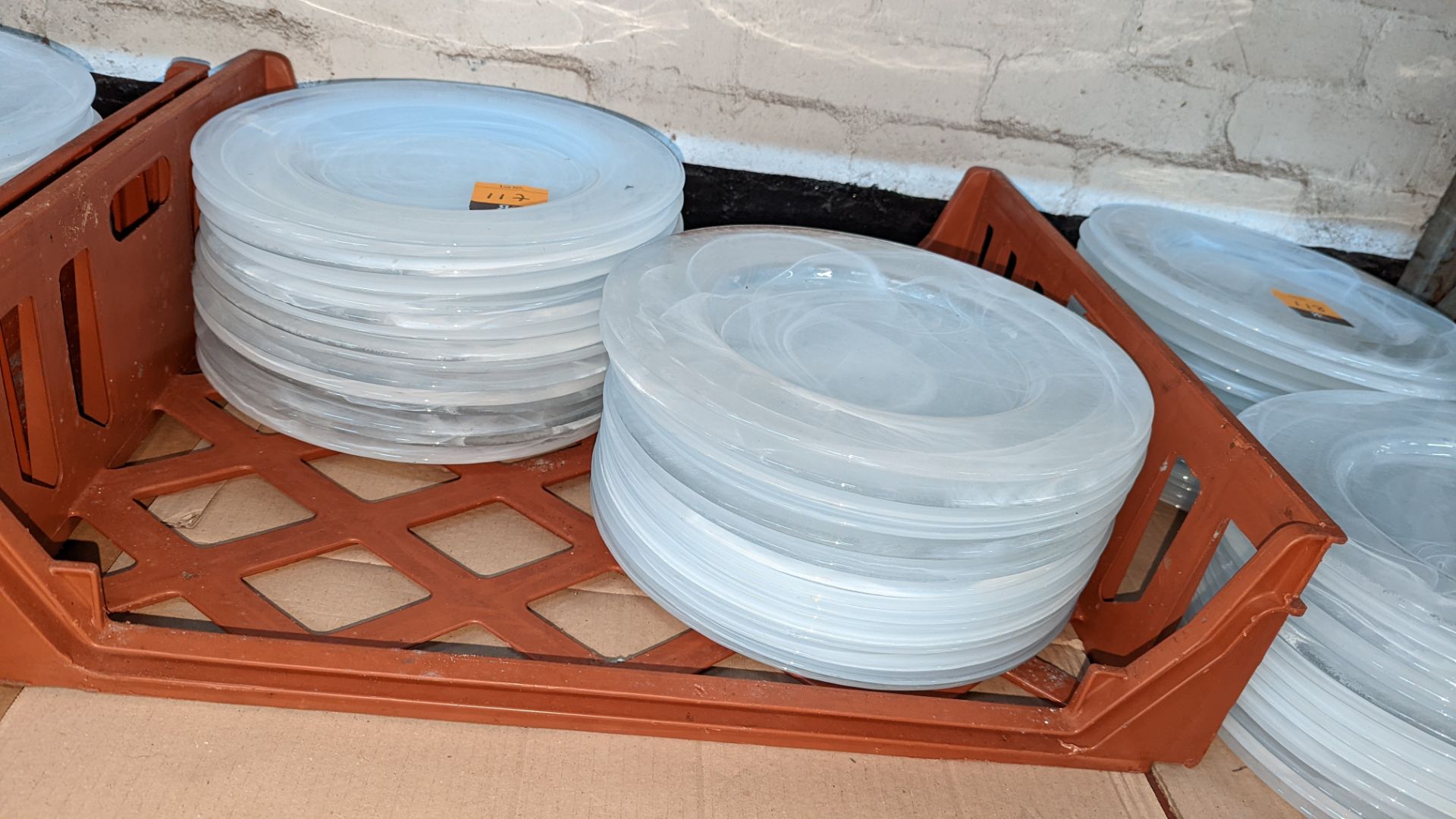 30 off patterned white/clear glass plates each circa 33cm diameter - Image 2 of 3