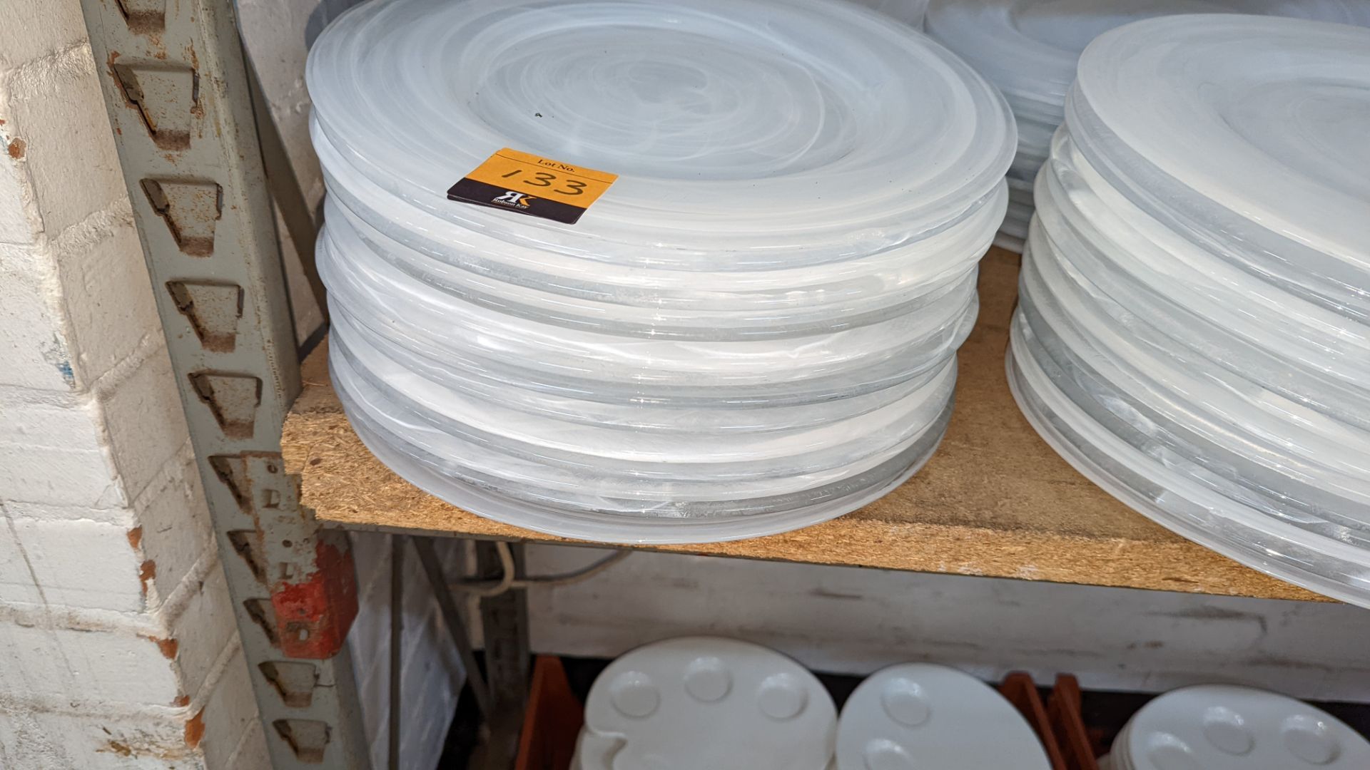 30 off large clear/white patterned glass plates/chargers, each measuring approximately 330mm diamete - Image 2 of 3