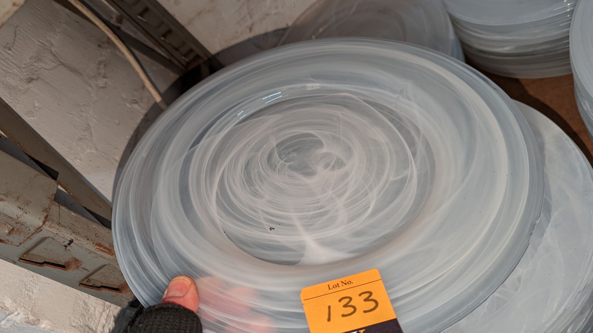 30 off large clear/white patterned glass plates/chargers, each measuring approximately 330mm diamete - Image 3 of 3