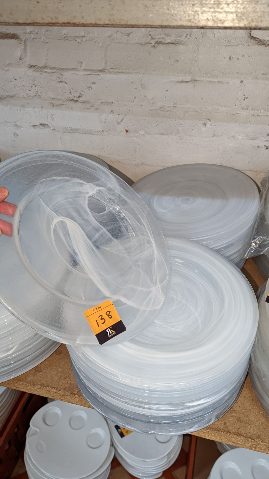 30 off large clear/white patterned glass plates/chargers, each measuring approximately 330mm diamete - Image 3 of 3