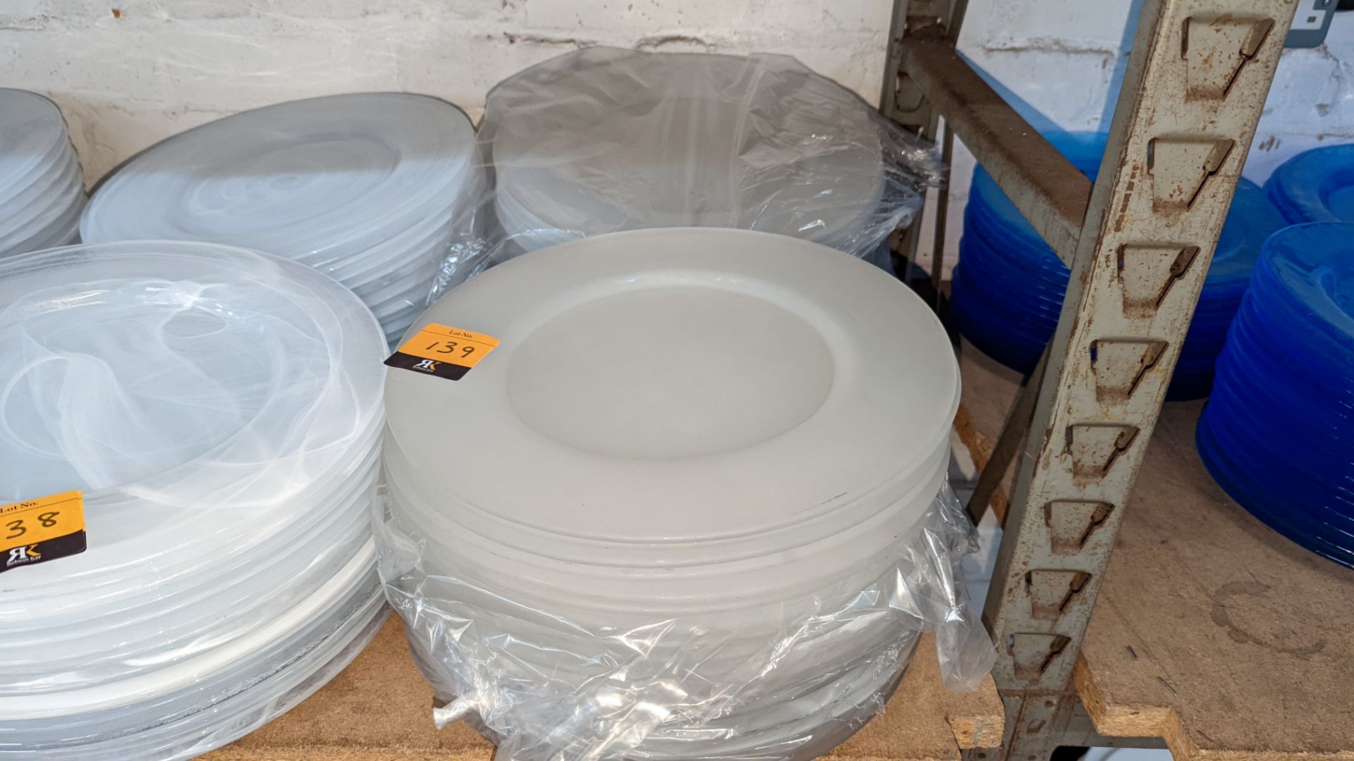 35 off large opaque frosted glass plates/chargers, each measuring approximately 330mm diameter