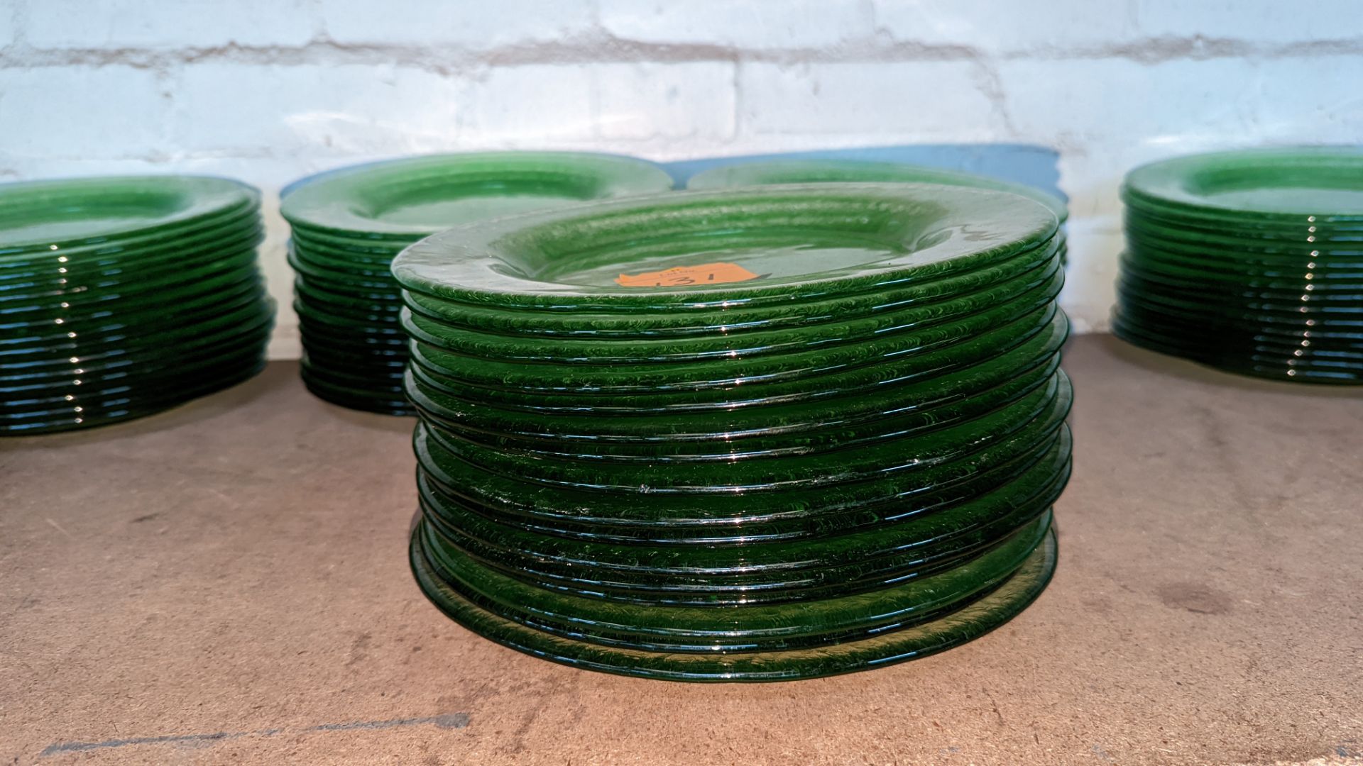 45 off green glass plates each approximately 275mm diameter (3 stacks) - Image 2 of 3