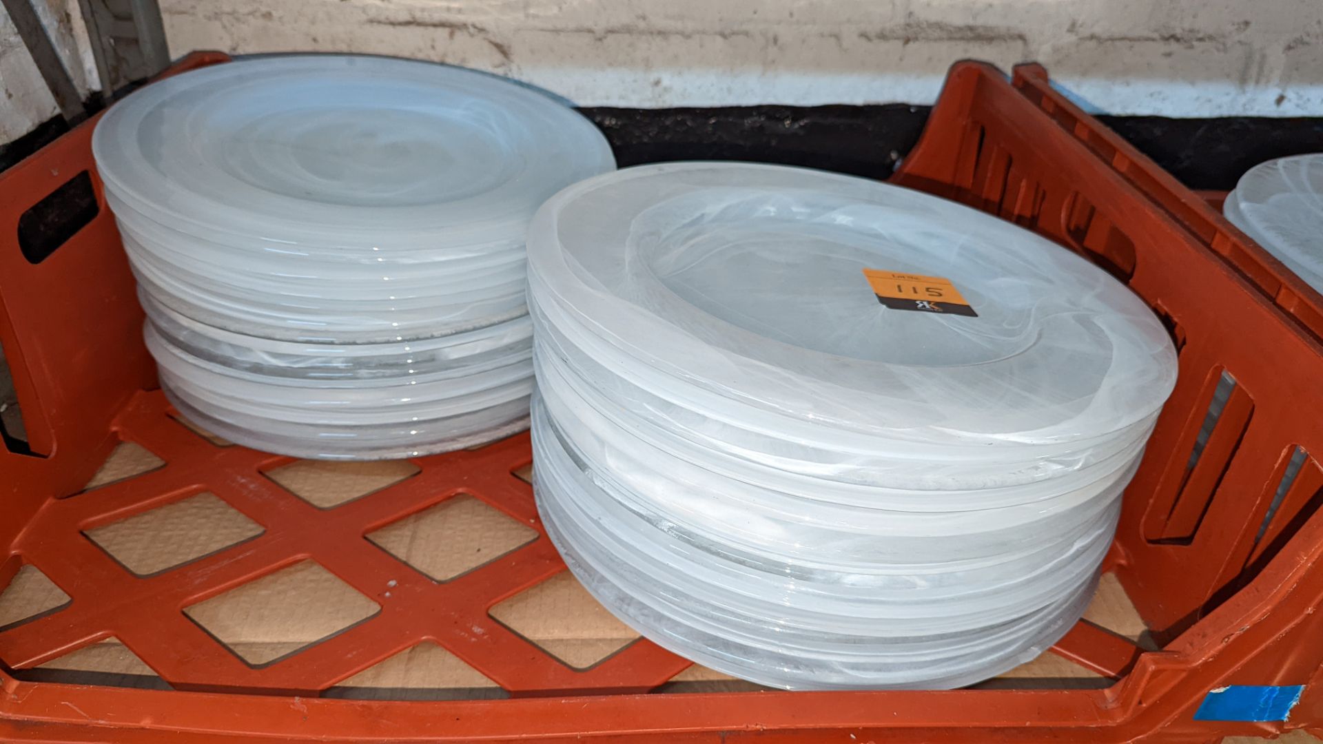 30 off patterned white/clear glass plates each circa 33cm diameter - Image 2 of 3