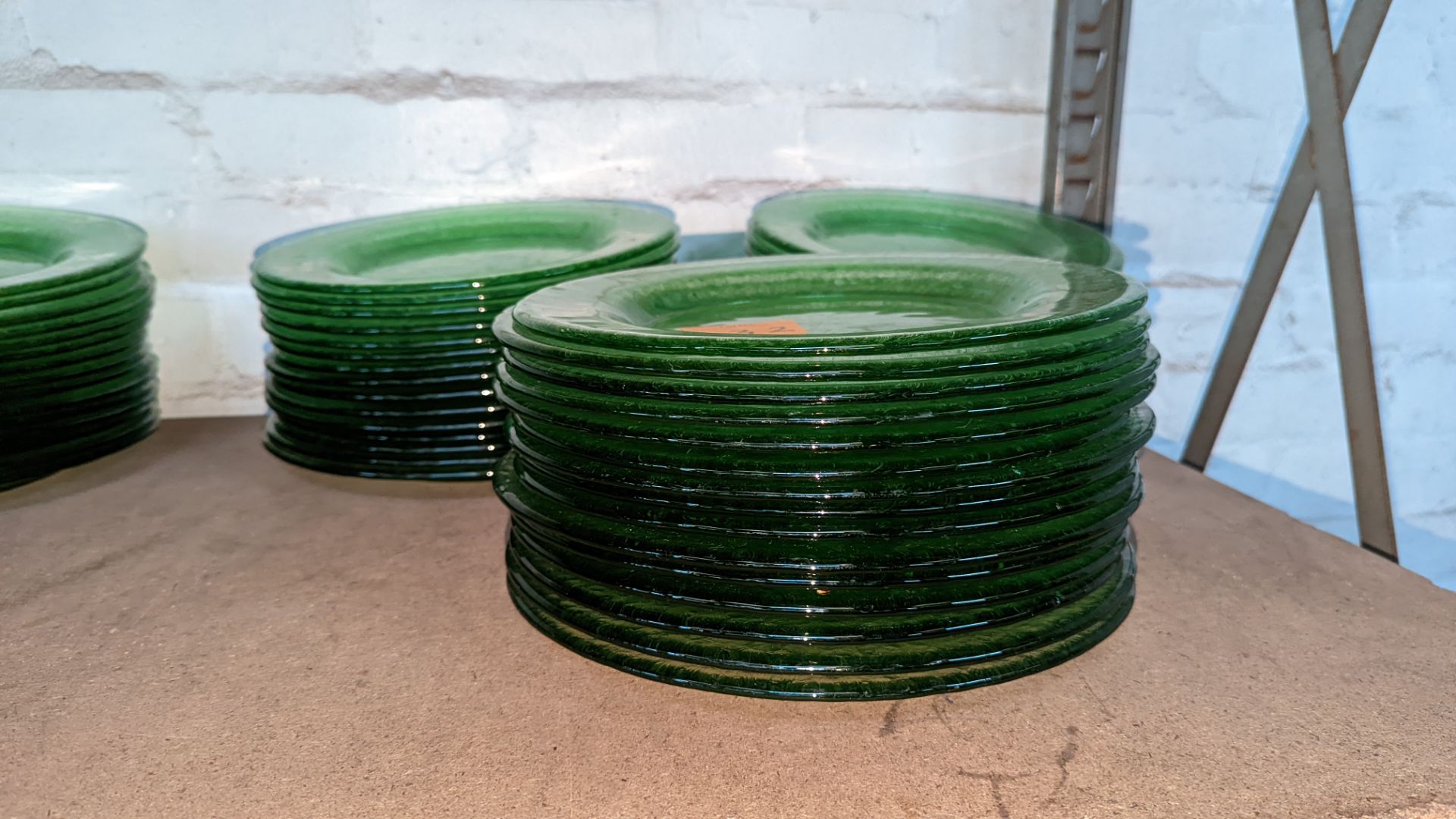 45 off green glass plates each approximately 275mm diameter (3 stacks) - Image 2 of 3