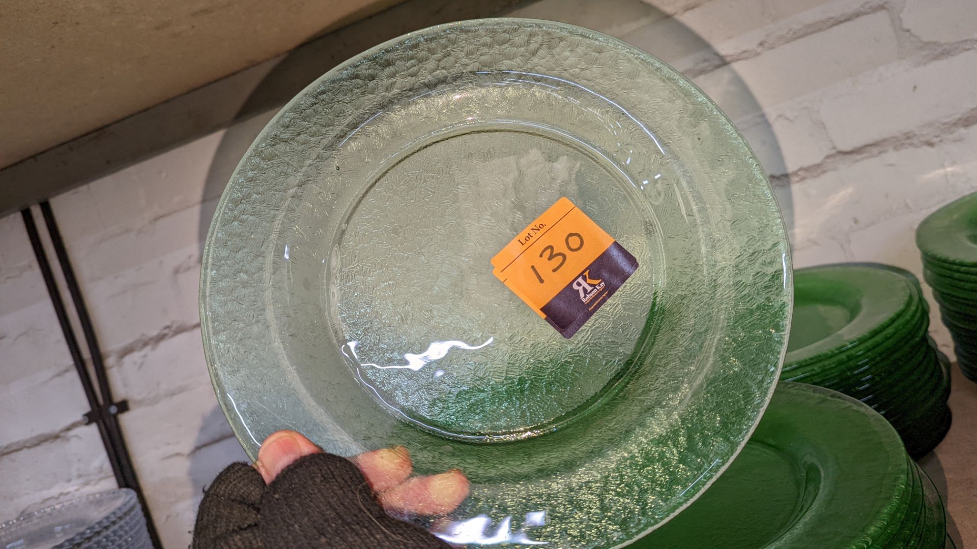 45 off green glass plates each approximately 275mm diameter (3 stacks) - Image 3 of 3