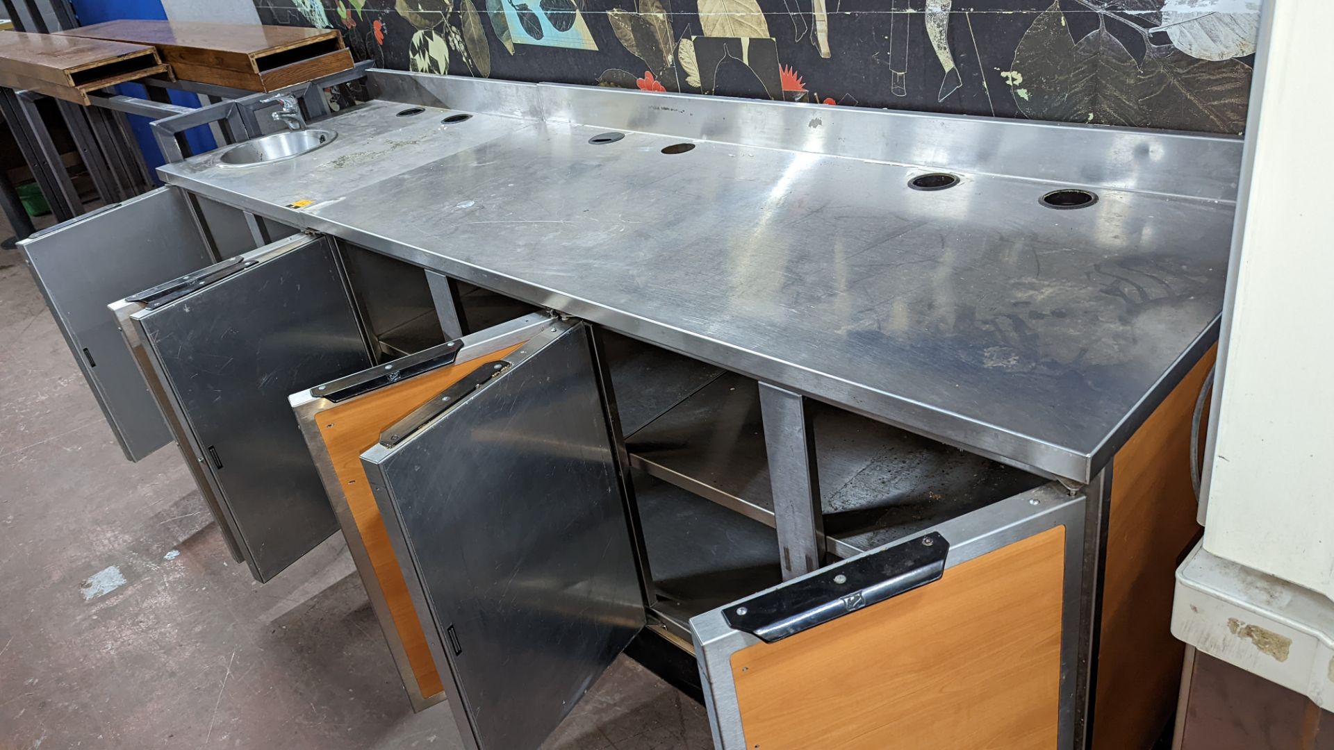 2 matching counters with deep stainless steel tops & storage below, one of which incorporates a basi - Image 8 of 8