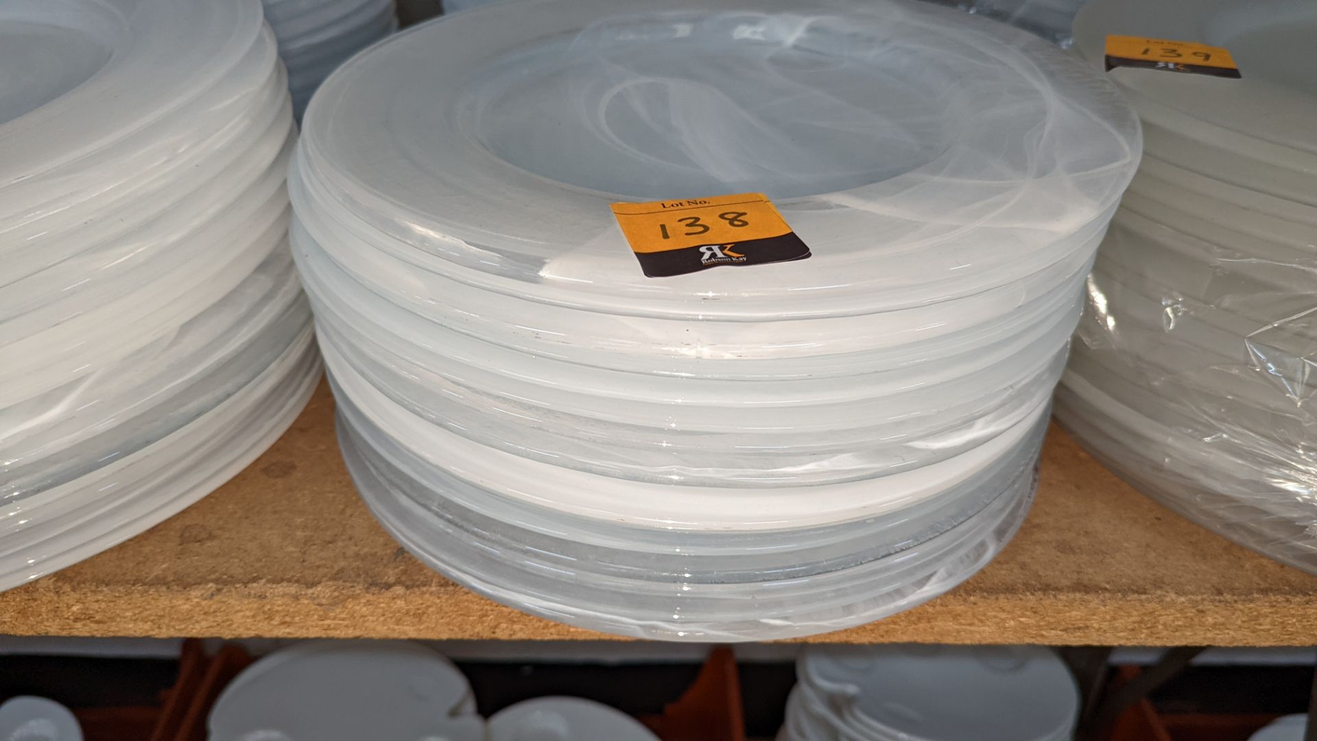 30 off large clear/white patterned glass plates/chargers, each measuring approximately 330mm diamete - Image 2 of 3