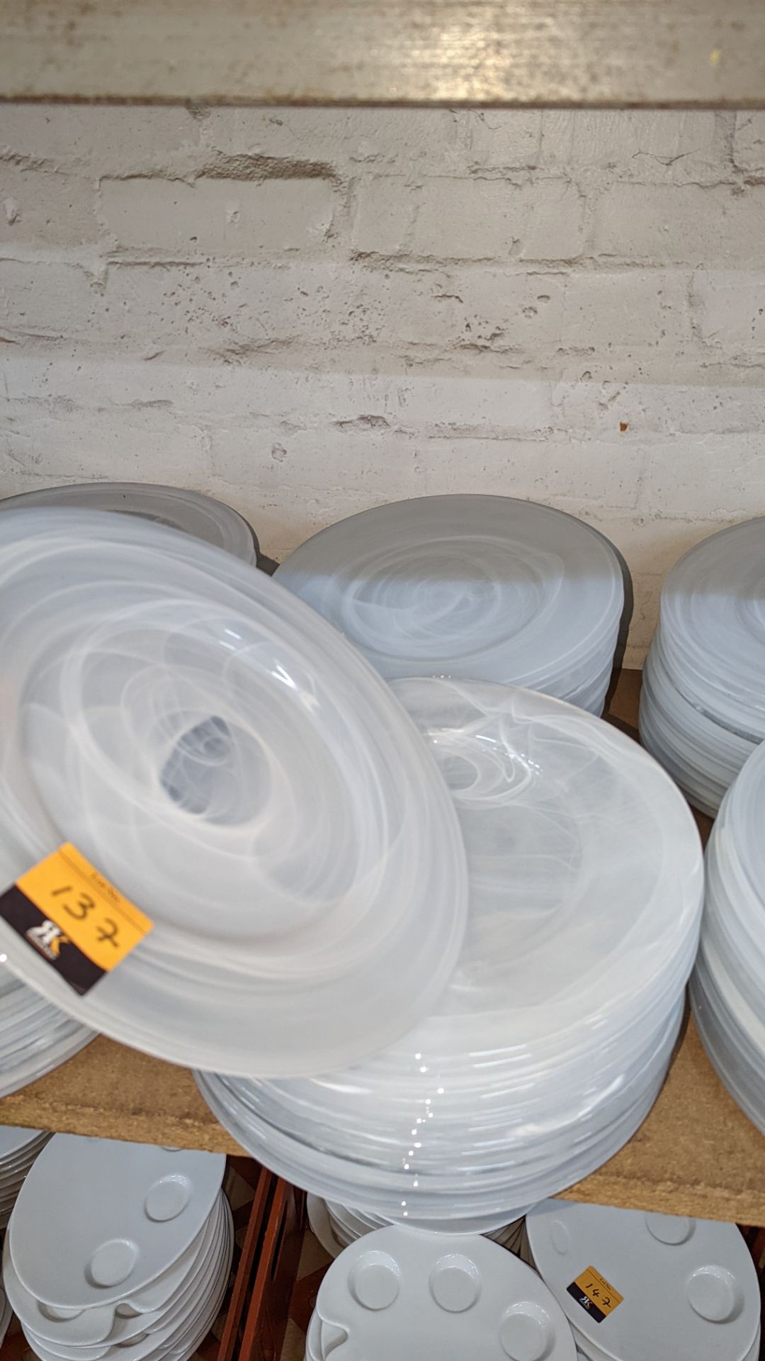 30 off large clear/white patterned glass plates, each measuring approximately 330mm diameter - Image 3 of 3