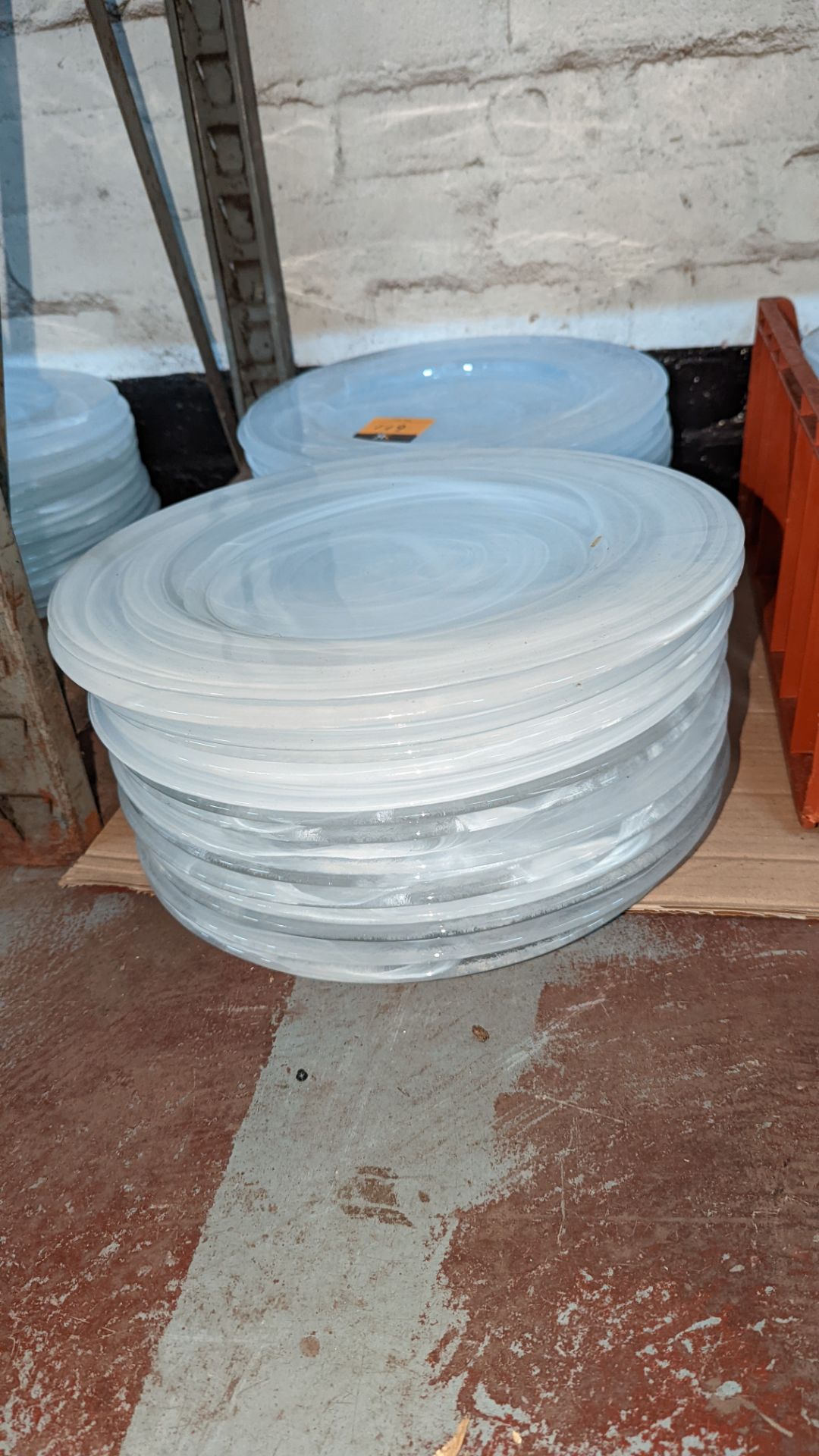 30 off patterned white/clear glass plates each circa 33cm diameter - Image 2 of 3