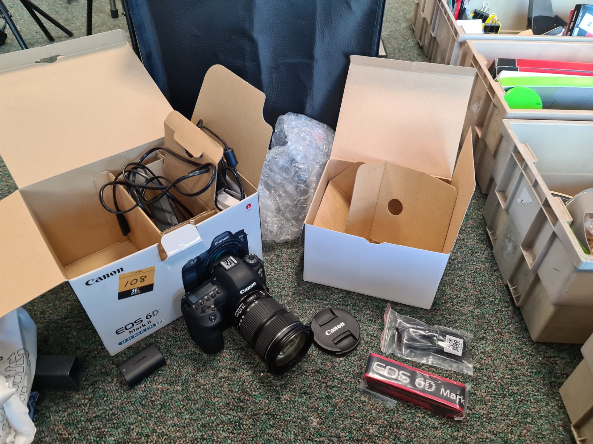 Canon EOS 6D Mark II digital camera kit including 24-105mm lens plus box, batteries, charger, manual