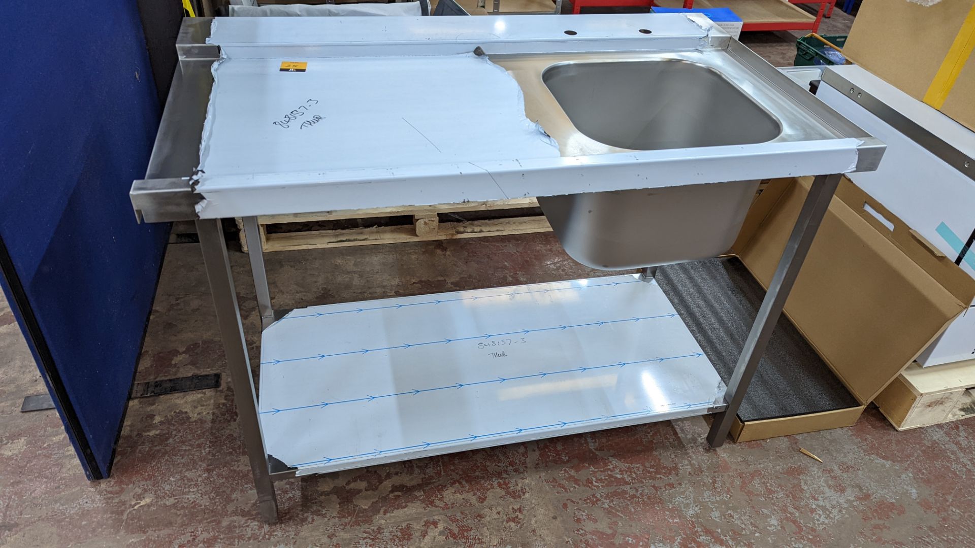 Stainless steel dishwasher table incorporating single bowl sink, max external dimensions 1200 x 700 - Image 2 of 6