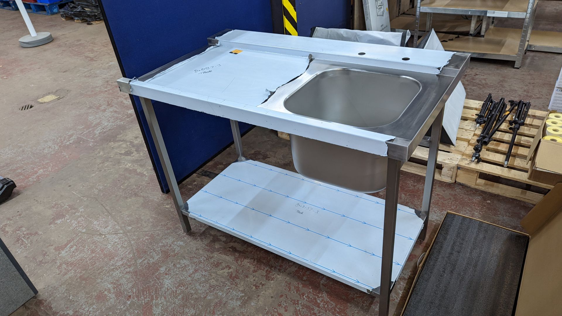 Stainless steel dishwasher table incorporating single bowl sink, max external dimensions 1200 x 700 - Image 4 of 6