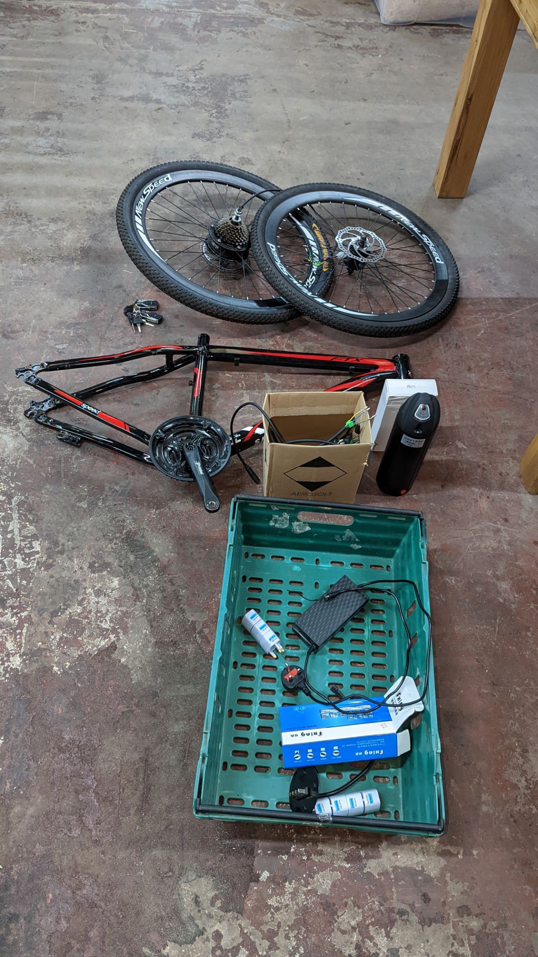 Electric bike spares comprising wheels, frame, chargers, cables, battery & more - see photographs - Image 11 of 13