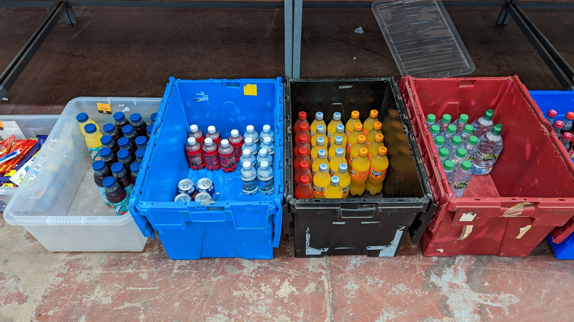 Contents of 4 crates of assorted soft drinks including Oasis, Fanta, Volvic & more - approx. 96 asso