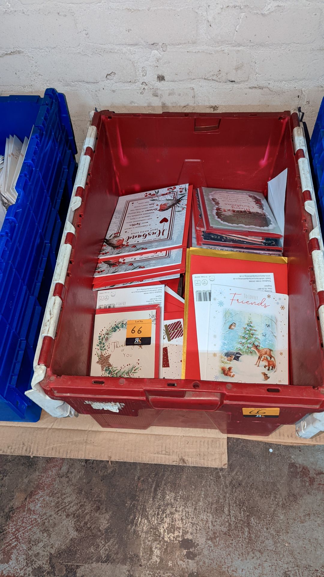 Contents of a crate of assorted greetings cards - crate excluded