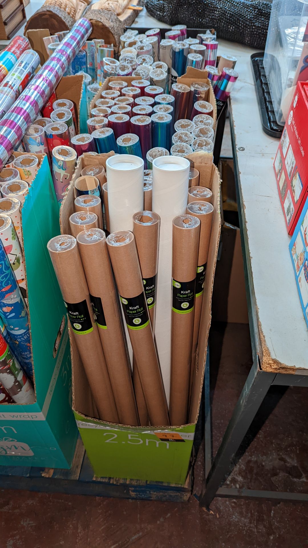 3 dispensers & their contents of gift wrap & paper roll - approx. 78 rolls of gift wrap in total
